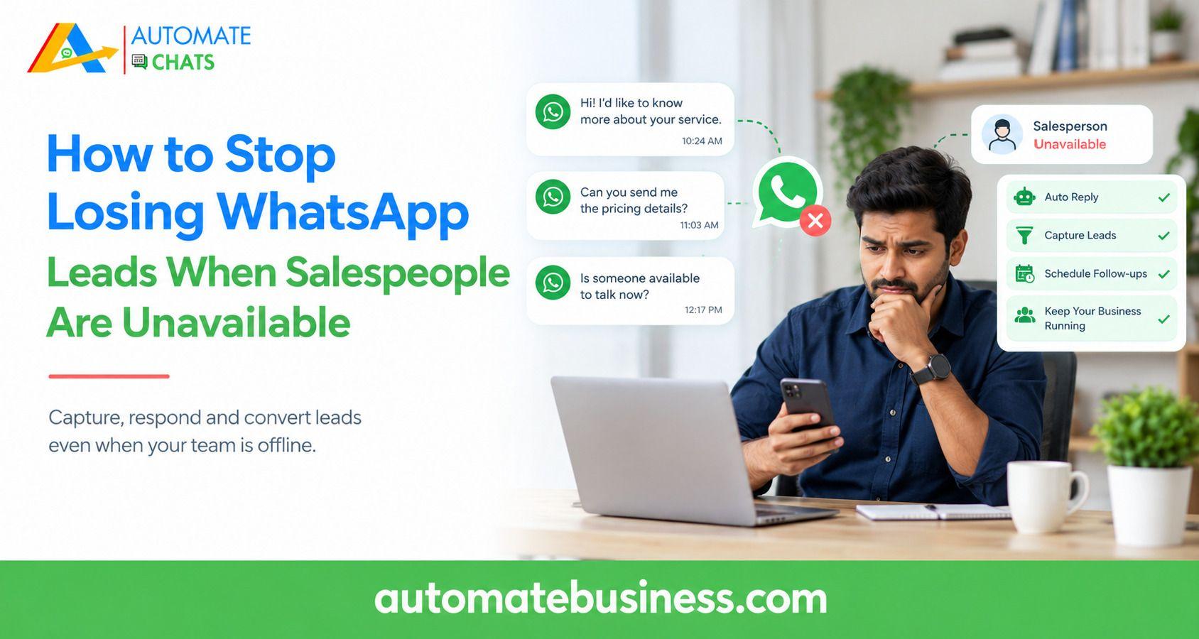 WhatsApp lead automation helping businesses capture and respond to leads when salespeople are unavailable.